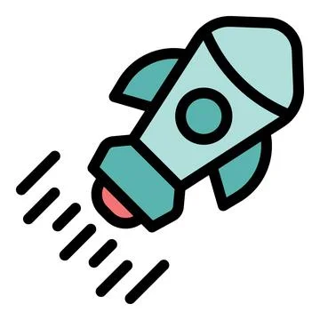 Cartoon rocket ship blasting off leaving trail of smoke Stock Illustration