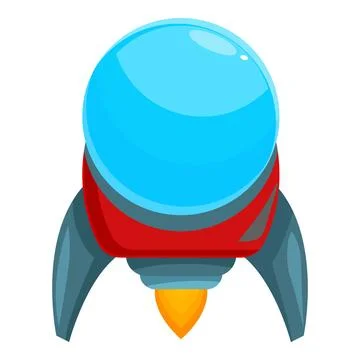 Cartoon rocket ship flying with fire trailing from engine Stock Illustration