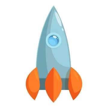 Cartoon rocket ship flying up with fire blasting from engine Stock Illustration