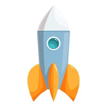 Cartoon rocket ship flying through space with orange flames Illustrazione stock