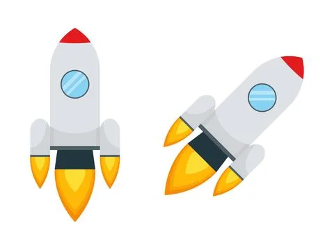 Cartoon rocket ship launch set on transparent background Stock Illustration