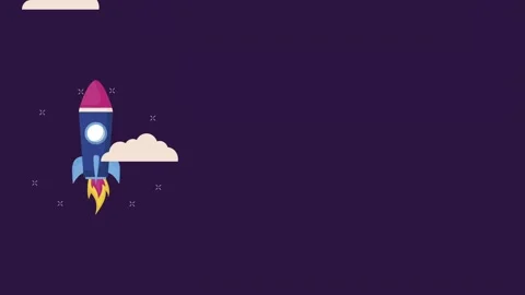 Cartoon rocket ship launching into space with clouds animation for project .. Stock Footage 338794817