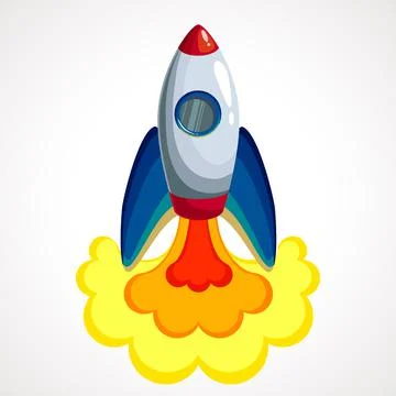 Cartoon rocket ship. Space rocket launch. Vector illustration. Stock Illustration
