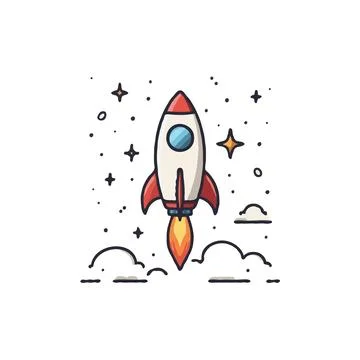 Cartoon rocket soaring through cosmos conveying innovation aspirations futu.. Stock Illustration