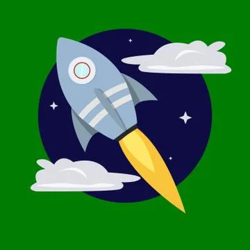 Cartoon rocket on space background, vector illustration. Stock Illustration