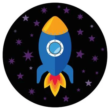 Cartoon rocket in the space Stock Illustration