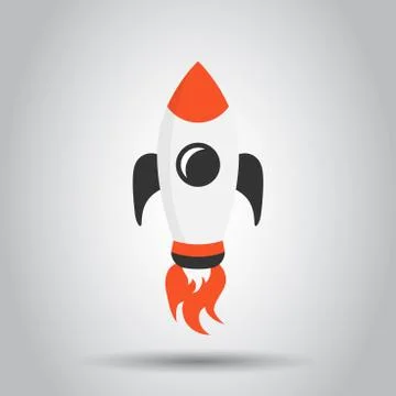 Cartoon rocket space ship icon in flat style. Spaceship vector illustration o Stock Illustration