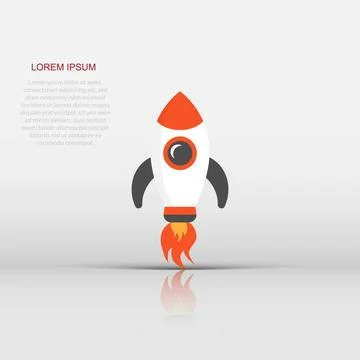 Cartoon rocket space ship icon in flat style. Spaceship vector illustration.. Stock Illustration