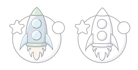 Cartoon rocket space ship take off, isolated vector illustration. Simple spac Stock Illustration