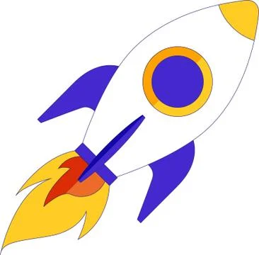 Cartoon rocket space ship take off, isolated vector illustration. Simple retro Stock Illustration