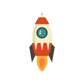 Cartoon rocket space ship take off, isolated vector illustration. Simple retr Stock Illustration