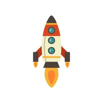 Cartoon rocket space ship take off, isolated vector illustration. Simple retr Stock Illustration