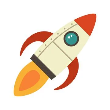 Cartoon rocket space ship take off, isolated vector illustration. Simple retr Stock Illustration