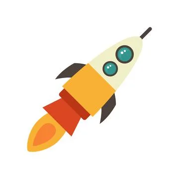 Cartoon rocket space ship take off, isolated vector illustration. Simple retr Stock Illustration