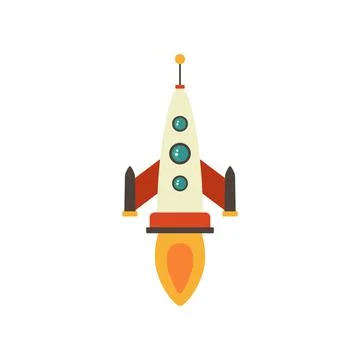 Cartoon rocket space ship take off, isolated vector illustration. Simple retr Stock Illustration
