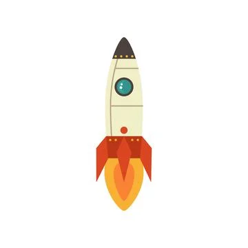 Cartoon rocket space ship take off, isolated illustration. Simple retro Stock Illustration