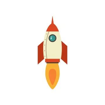 Cartoon rocket space ship take off, isolated illustration. Simple retro Stock Illustration