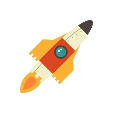 Cartoon rocket space ship take off, isolated illustration. Simple retro Stock Illustration