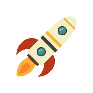 Cartoon rocket space ship take off, isolated illustration. Simple retro Stock Illustration