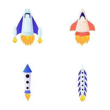 Cartoon rocket spaceship flat icons vector set Stock Illustration