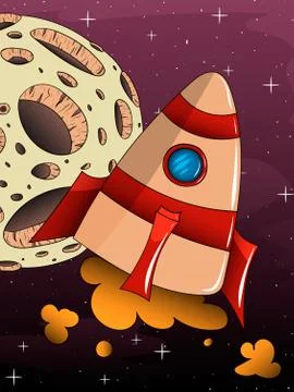 Cartoon rocket spaceship with space background Stock Illustration