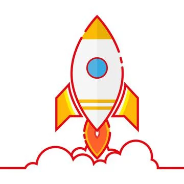 Cartoon rocket spaceship taking off, isolated. Retro spaceship simple icon.Ve Stock Illustration