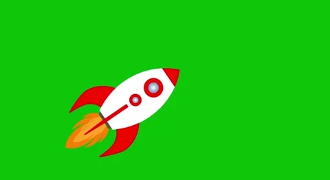 Cartoon rocket take off on green screen background. Stock Footage