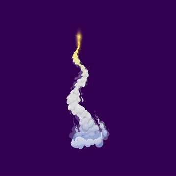 Cartoon rocket takeoff, missile launch smoke trail Stock Illustration