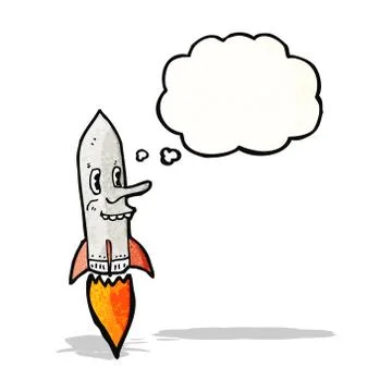 Cartoon rocket with thought bubble Illustrazione stock