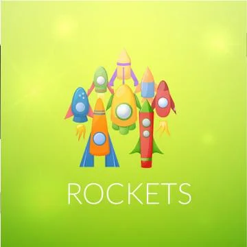 Cartoon rockets 3d vector illustration set Illustrazione stock