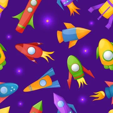 Cartoon rockets 3d vector seamless pattern Stock Illustration