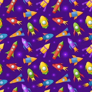 Cartoon rockets 3d vector seamless pattern Stock Illustration