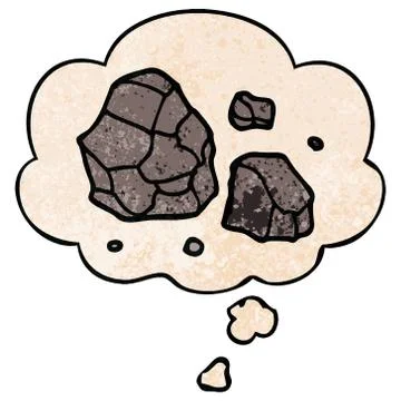 Cartoon rocks and thought bubble in grunge texture pattern style Stock Illustration