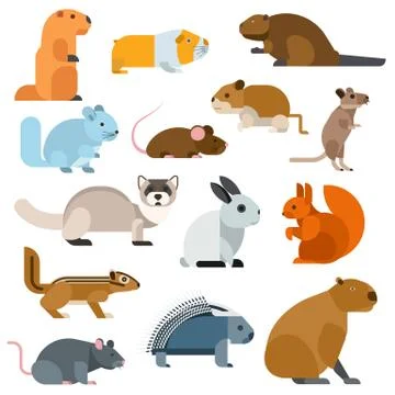 Cartoon rodents animals vector set Stock Illustration