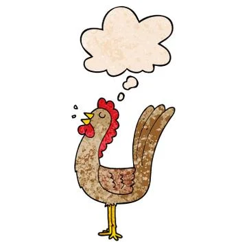 Cartoon rooster and thought bubble in grunge texture pattern style Stock Illustration
