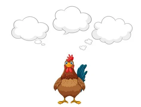 Cartoon Rooster Illustration with Empty Thought Bubbles on White Background Иллюстрация
