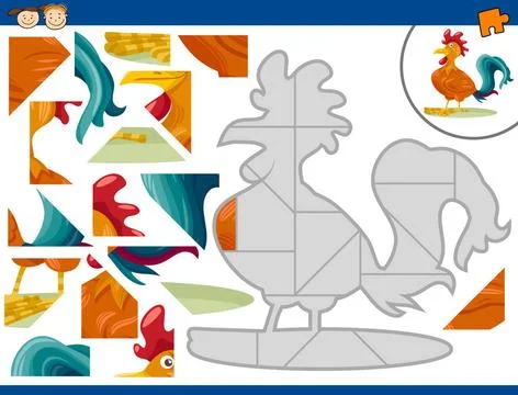 Cartoon rooster jigsaw puzzle task Cartoon Illustration of Educational Jig... Stock Photos