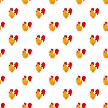 Cartoon rooster pattern creating a fun farm background 스톡 일러스트