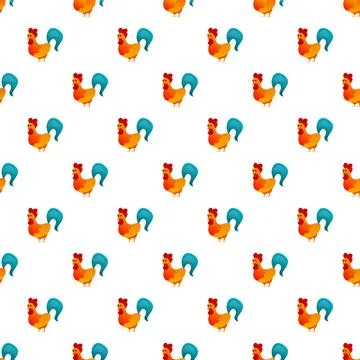 Cartoon rooster pattern repeating on a white background Illustrazione stock
