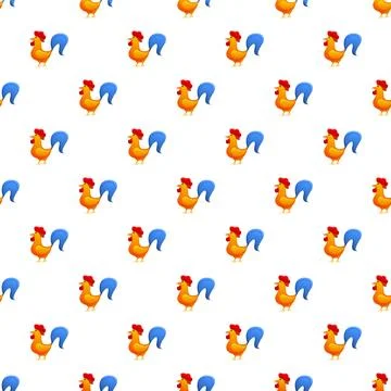 Cartoon rooster seamless pattern repeating orange farm animal Stock Illustration