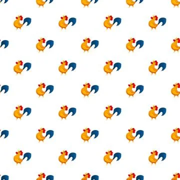 Cartoon roosters creating a seamless pattern design Illustrazione stock