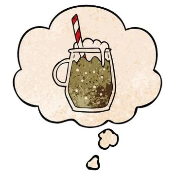 Cartoon root beer and thought bubble in grunge texture pattern style 스톡 일러스트