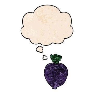 Cartoon root vegetable and thought bubble in grunge texture pattern style Illustrazione stock
