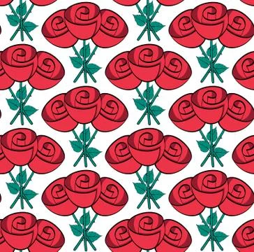 Cartoon Roses, Vector Seamless Pattern Stock Illustration