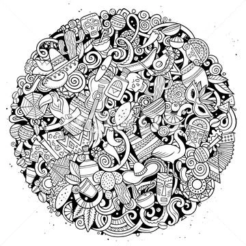 Cartoon round doodles Latin America illustration Stock Illustration