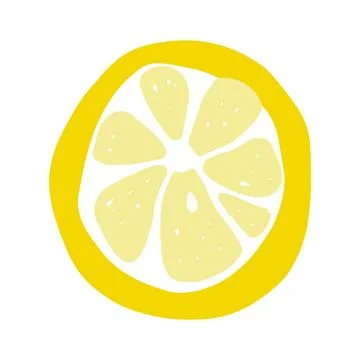 Cartoon round slice lemon. Hand drawn citrus Illustrazione stock