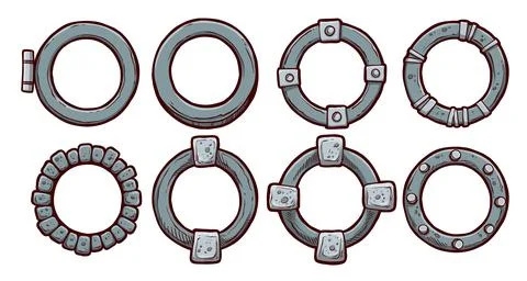 Cartoon round stone windows in a frame Stock Illustration