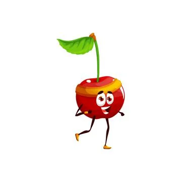 Cartoon running funny cherry, vector sports berry Stock Illustration