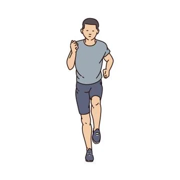 Cartoon running man from front view -young male runner athlete Stock Illustration
