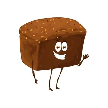 Cartoon rye bread character, bakery funny food Illustrazione stock